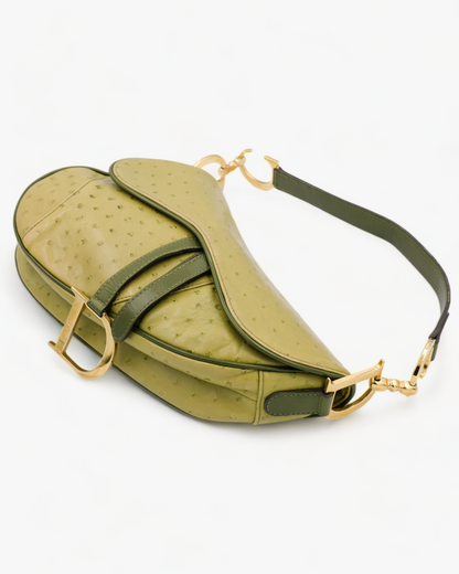 Dior Saddle Bag Green Ostrich Leather