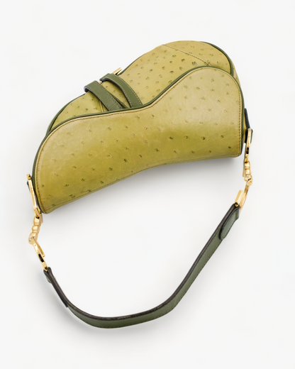 Dior Saddle Bag Green Ostrich Leather