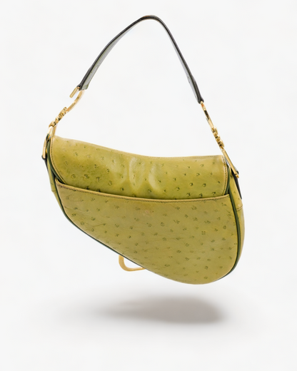 Sac Saddle Dior Cuir d'Autruche Vert