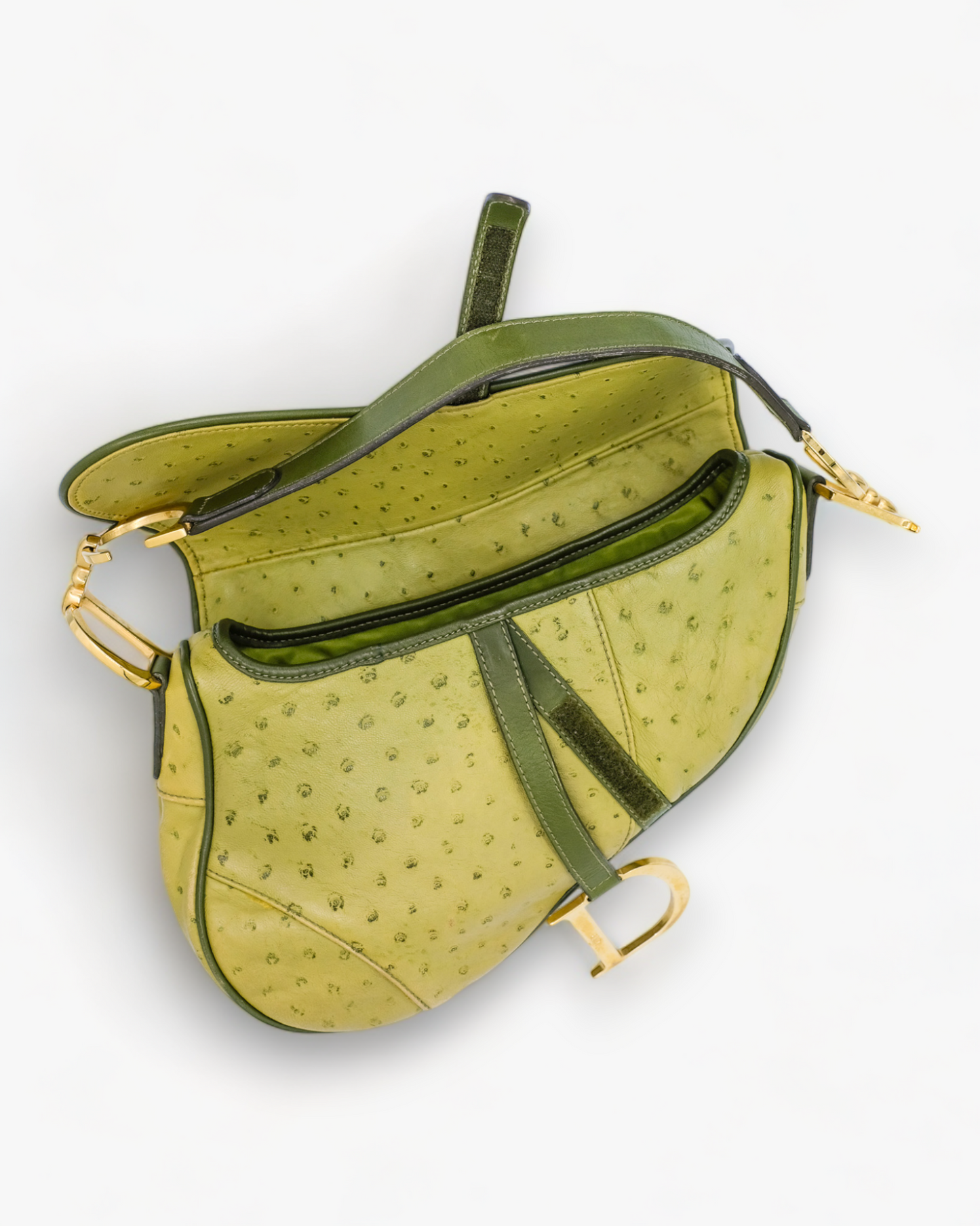 Sac Saddle Dior Cuir d'Autruche Vert