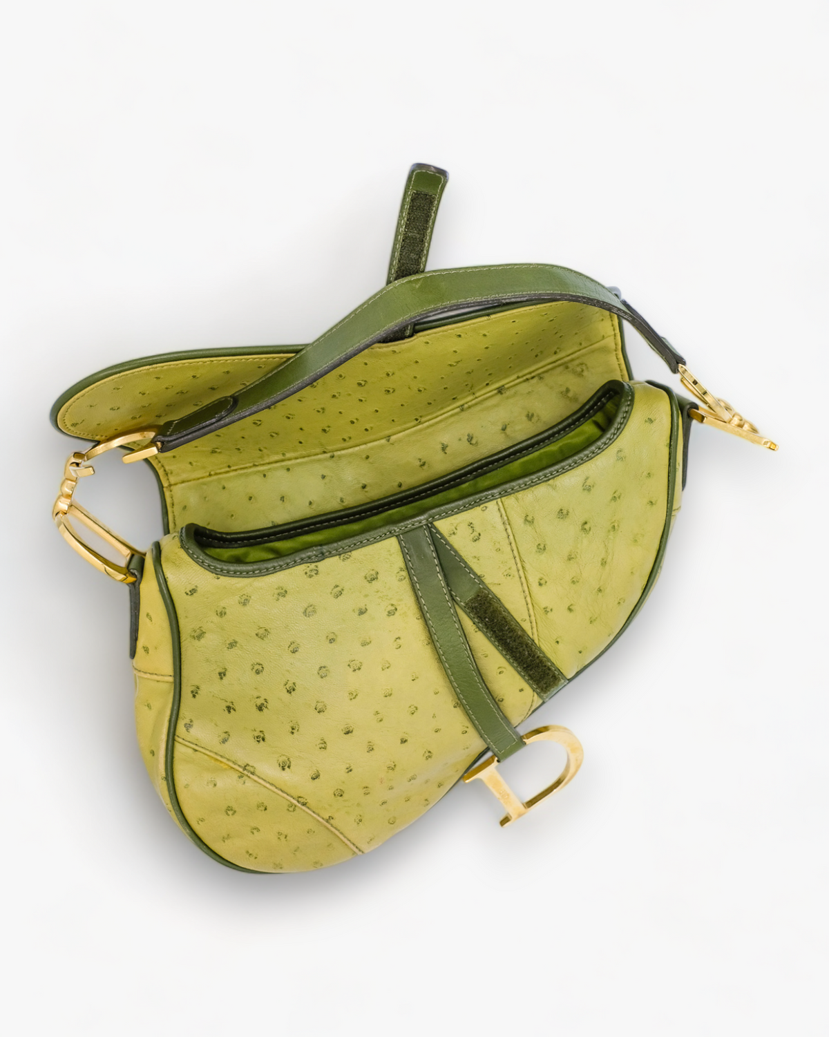 Dior Saddle Bag Green Ostrich Leather Dior