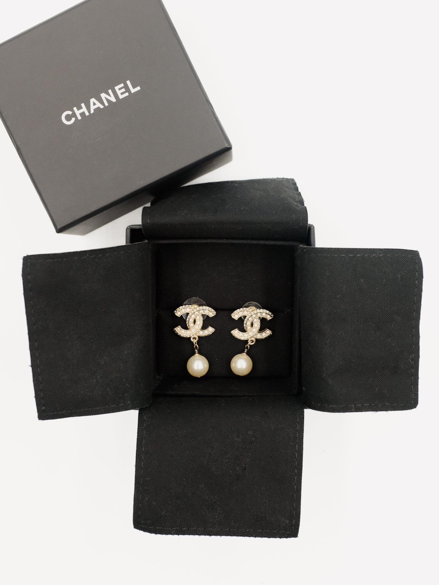 Chanel CC Crystal Pearl Earrings