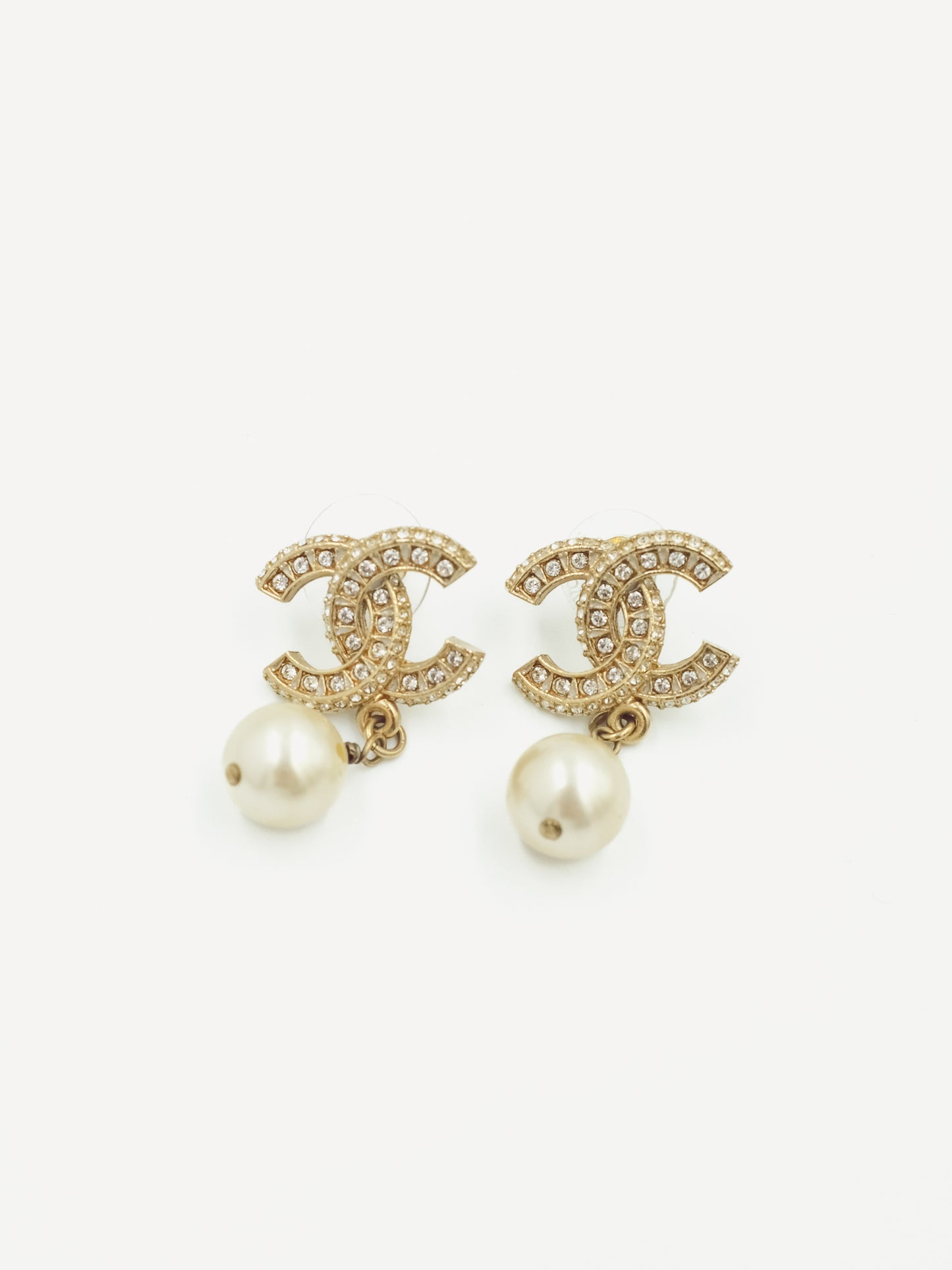 Chanel CC Crystal Pearl Earrings