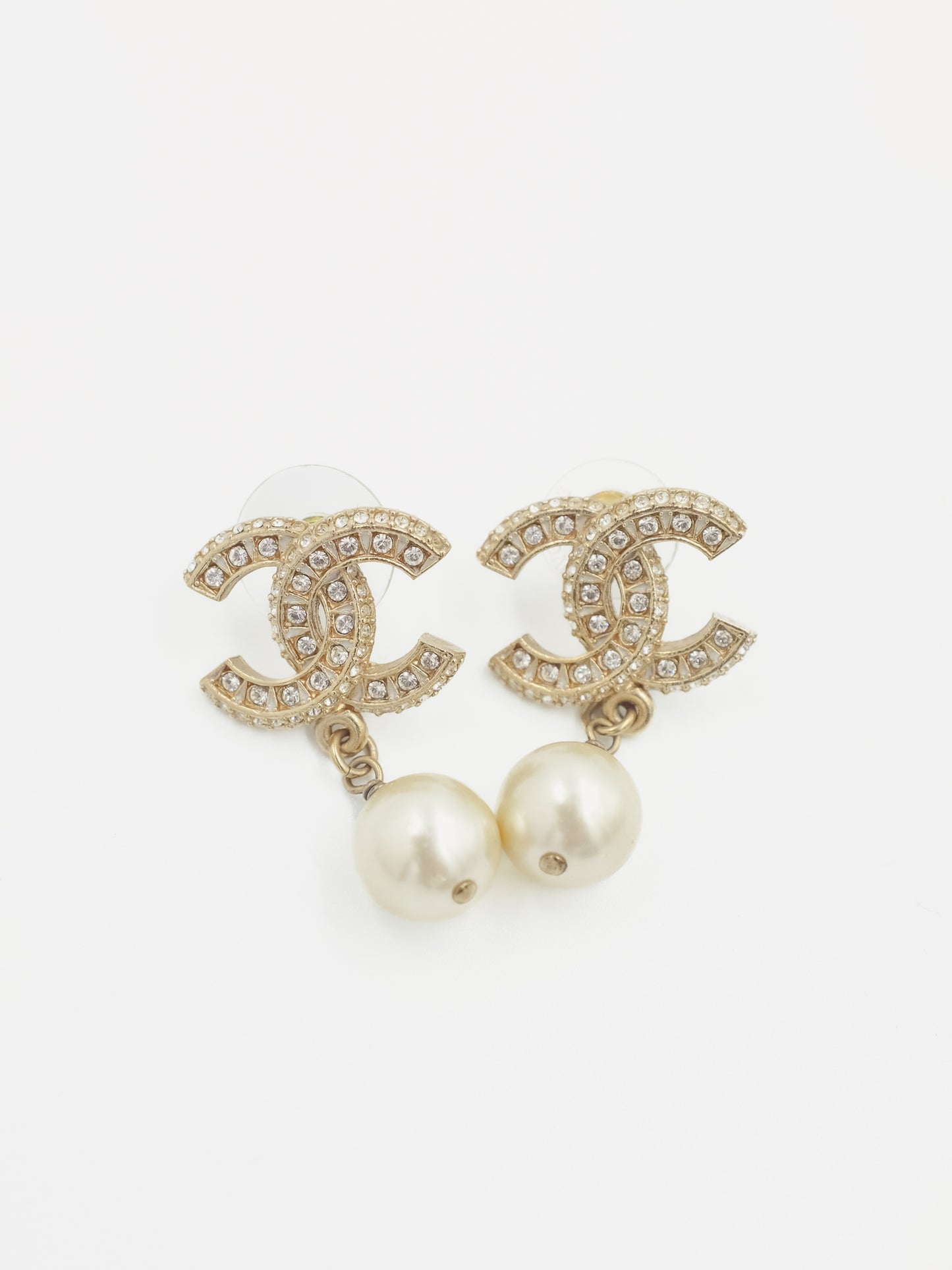 Chanel CC Crystal Pearl Earrings