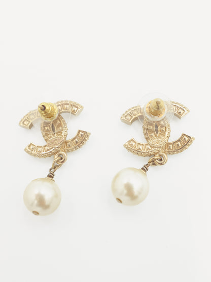 Chanel CC Crystal Pearl Earrings